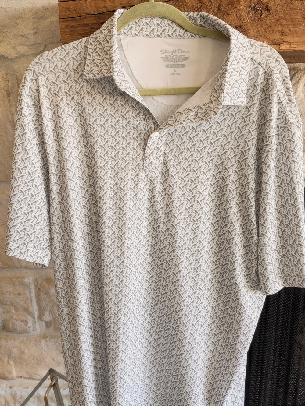 Straight Down White & Light Gray Patterned Men's Polo